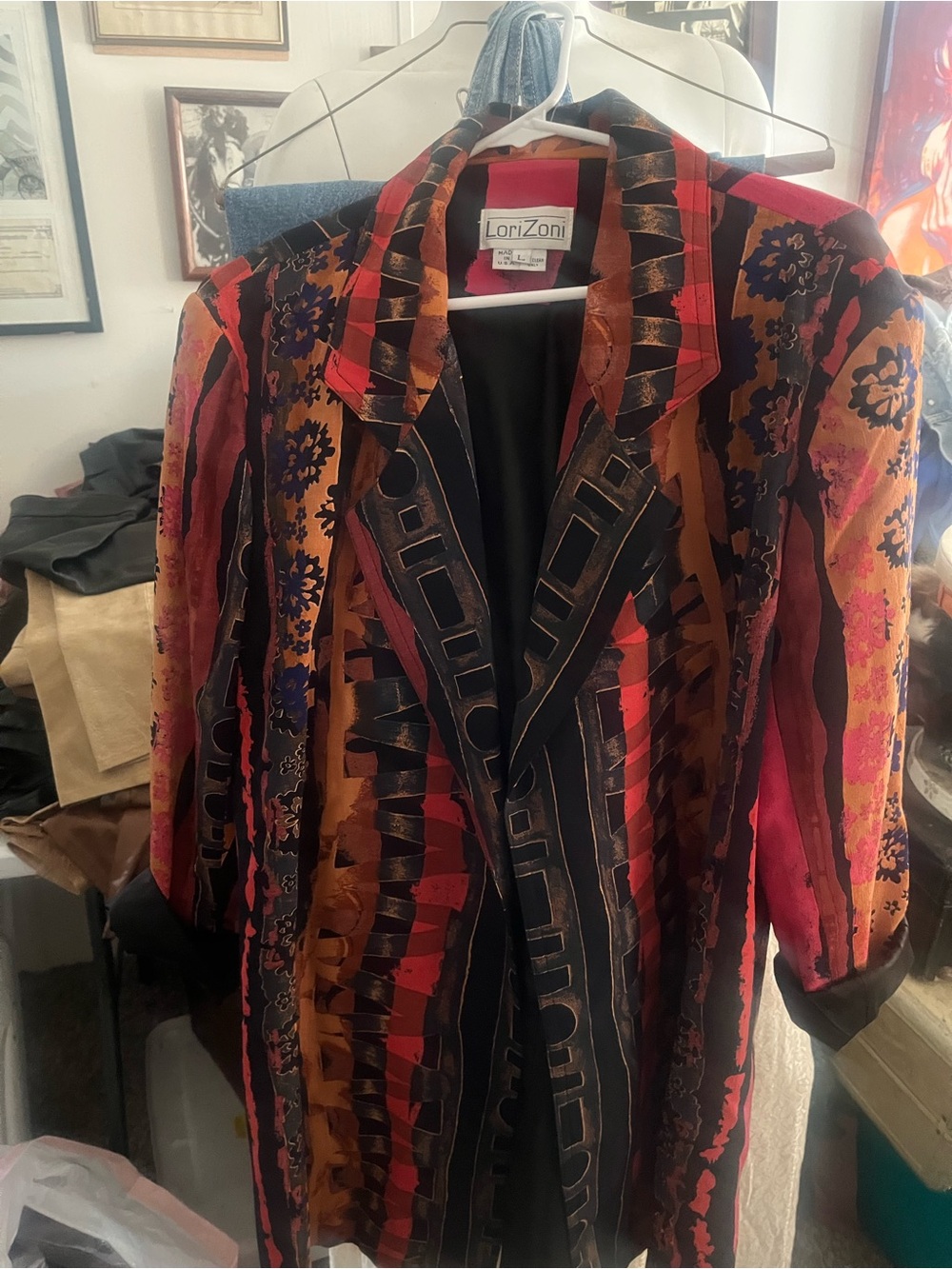 Abstract Multicolor Blazer Jacket - Red & Black Pattern
